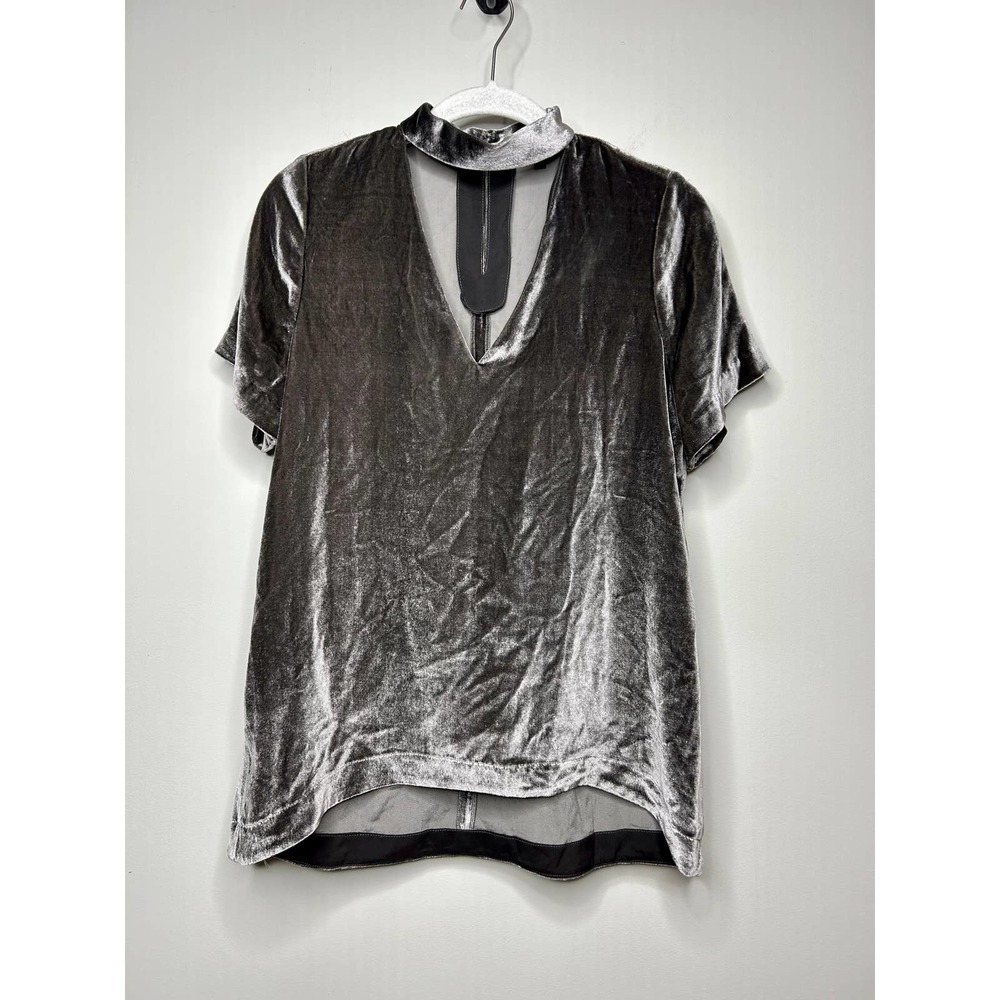 Madewell Taupe Velour Silk-Blend Short Sleeve Shirt Size XS
